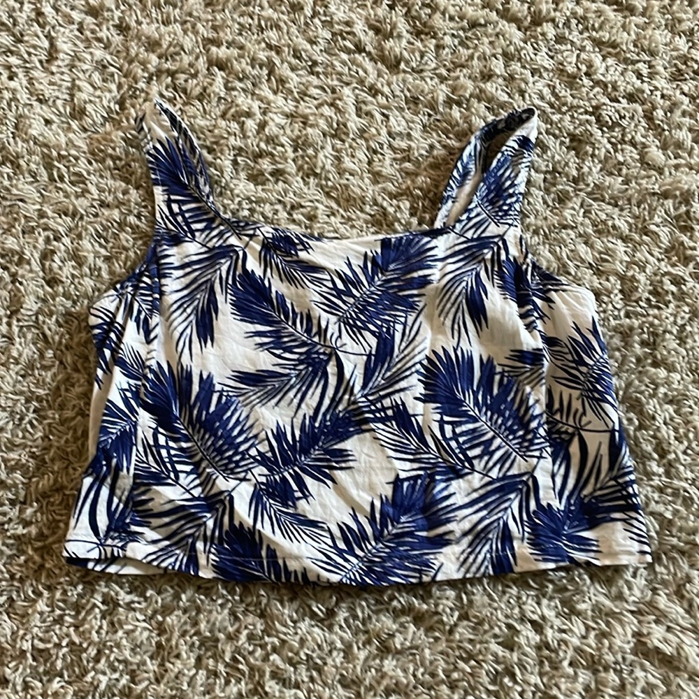 Panama Jack Blue White Tropical Print Linen Tank Top
